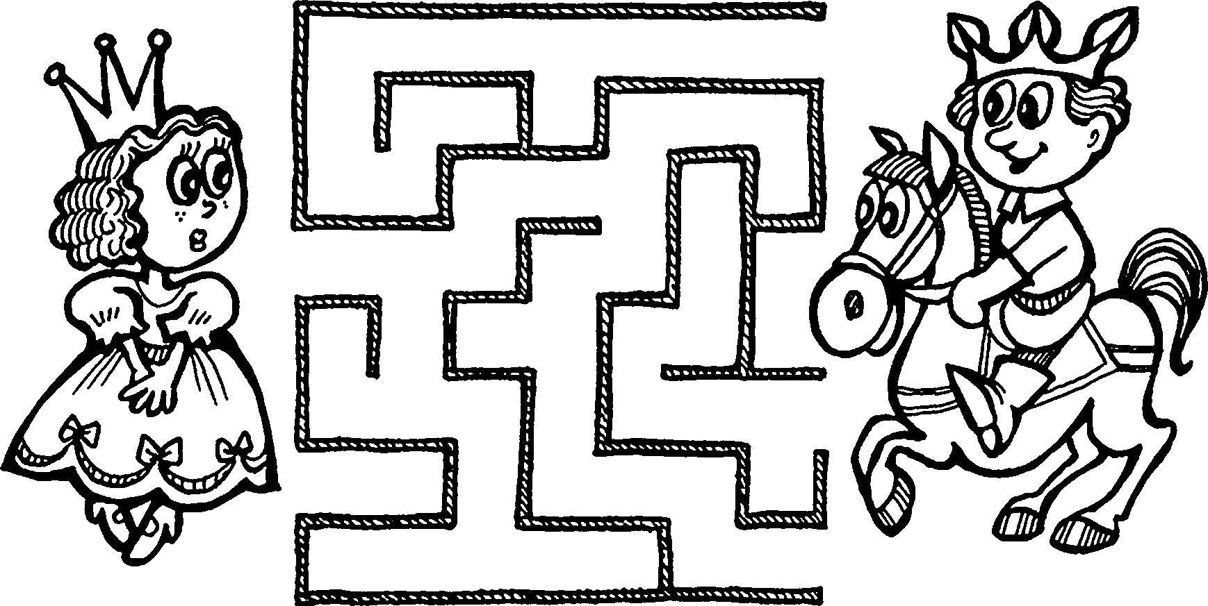 Coloring Help the Prince to reach the Princess. Category mazes. Tags:  Maze, logic.