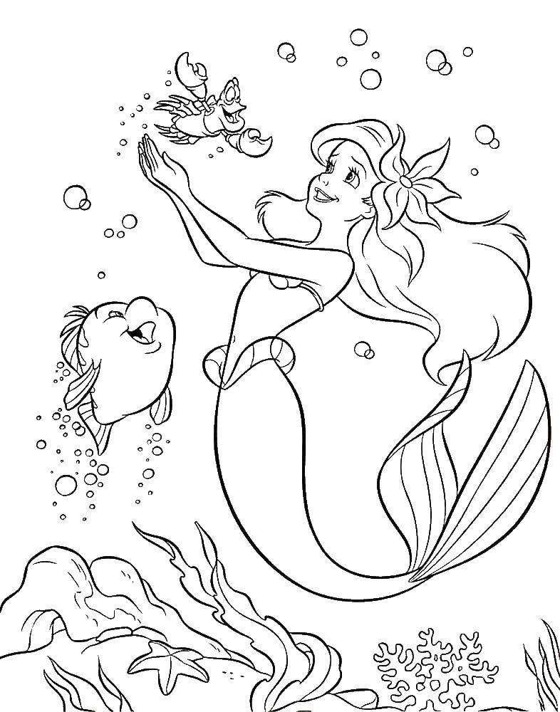 Coloring Mermaid Ariel in the sea. Category cartoons. Tags:  cartoons, Ariel, mermaid.