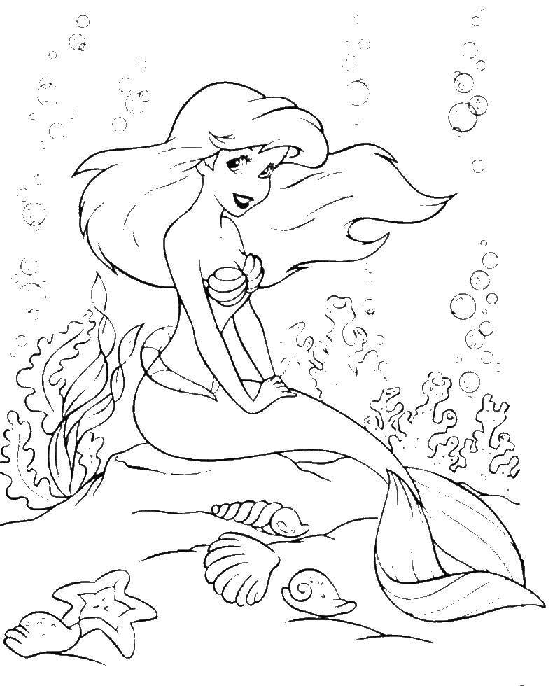 Coloring Beautiful Ariel in the sea. Category cartoons. Tags:  cartoons, Ariel, mermaid.