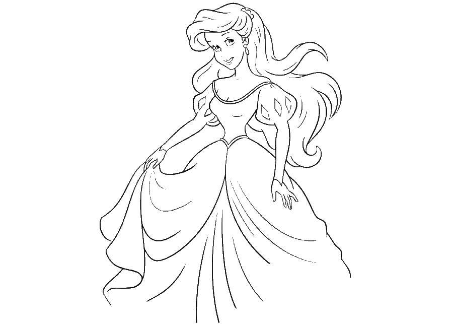 Coloring Princess in a beautiful dress. Category coloring pages for girls. Tags:  girl, doll, Princess.