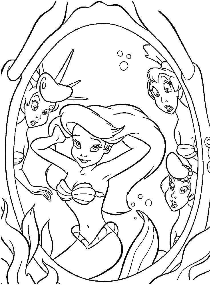 Coloring Mermaid Ariel with the other girls. Category cartoons. Tags:  cartoons, Ariel, mermaid.