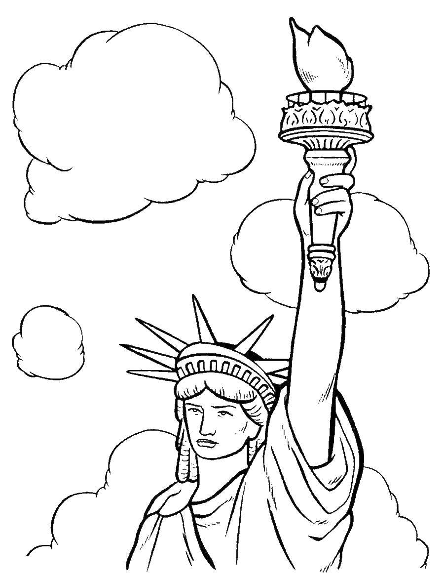 Название: Раскраска Американская статуя свободы. Категория: статуя свободы. Теги: Америка, США, флаг.