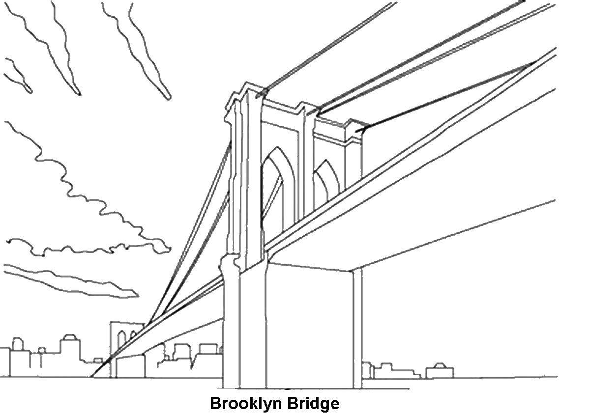Название: Раскраска Бруклинский мост. Категория: США. Теги: сша, нью йорк, бруклинский мост.