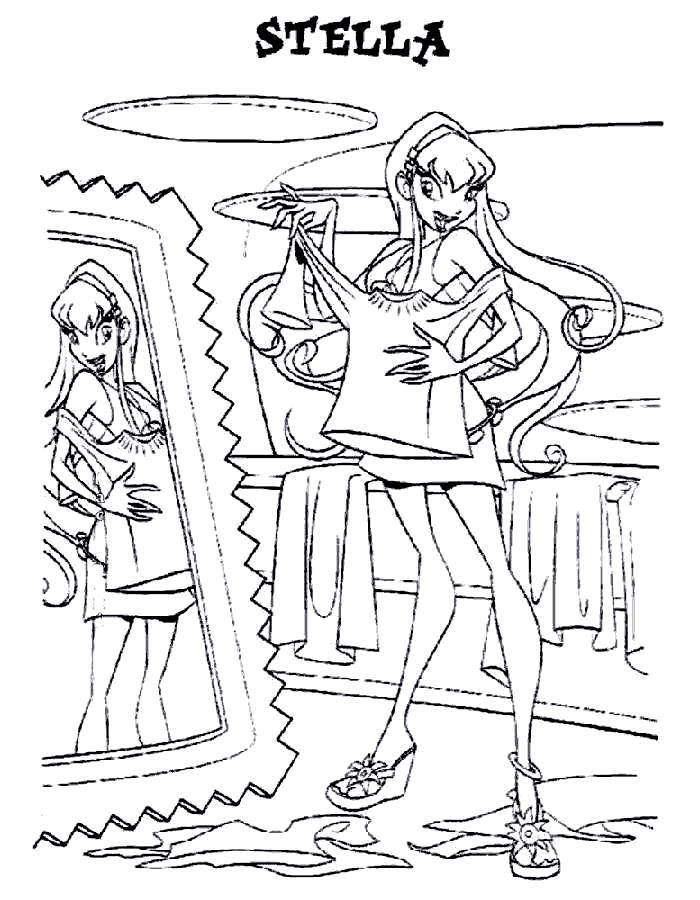 Coloring Girl trying on clothes. Category coloring pages for girls. Tags:  girl, doll, Barbie.