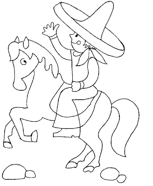 Название: Раскраска Мексиканец на коне. Категория: лошади. Теги: лошади, мексиканец, конь.