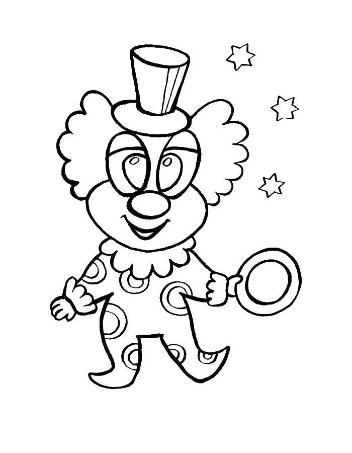 Розмальовки  Клоун з колечком. Завантажити розмальовку Клоун, цирк, радість, веселощі.  Роздрукувати ,клоун,