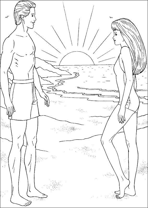 Coloring Barbie and Ken on the beach. Category Barbie . Tags:  Barbie , Ken, beach.