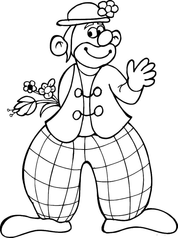 Coloring Clown with flowers. Category clown. Tags:  clown with flowers.