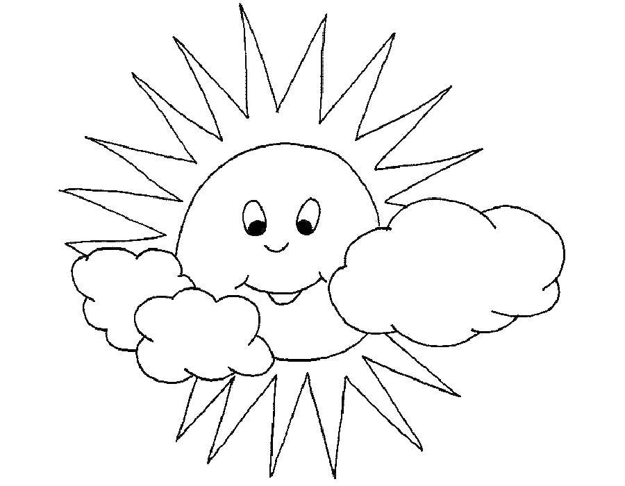 Coloring The sun and clouds. Category The sun. Tags:  sun, rays, clouds, clouds.