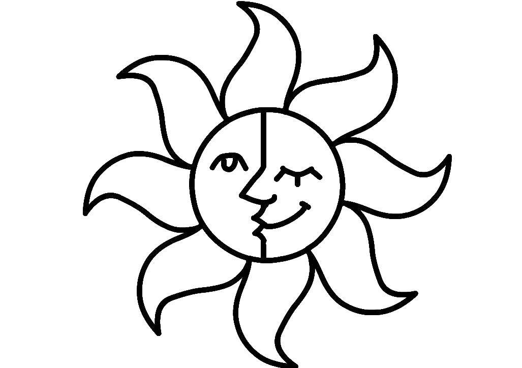Coloring The sun a month. Category The sun. Tags:  the sun, moon, sky.