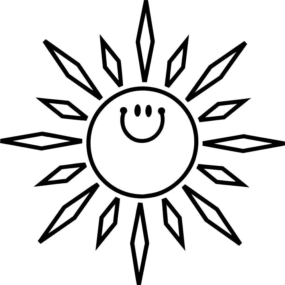 Название: Раскраска Солнце. Категория: Солнце. Теги: солнце, лучи, улыбка, рожица.