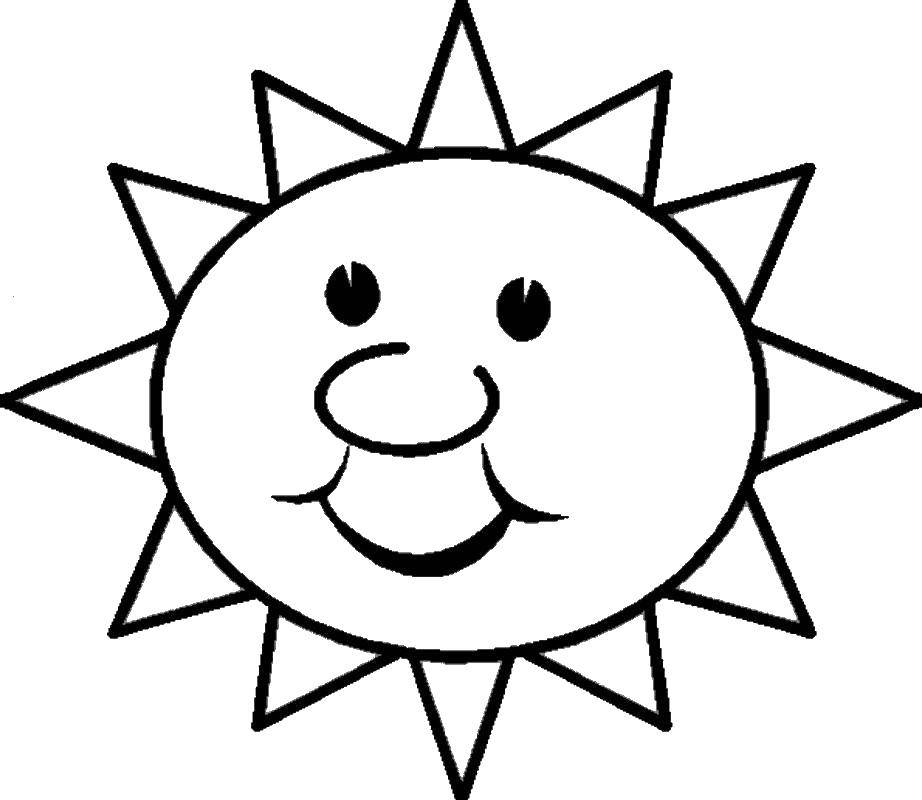 Название: Раскраска Солнышко с рожицей. Категория: Солнце. Теги: солнце, солнышко, рожица, улыбка, небо.