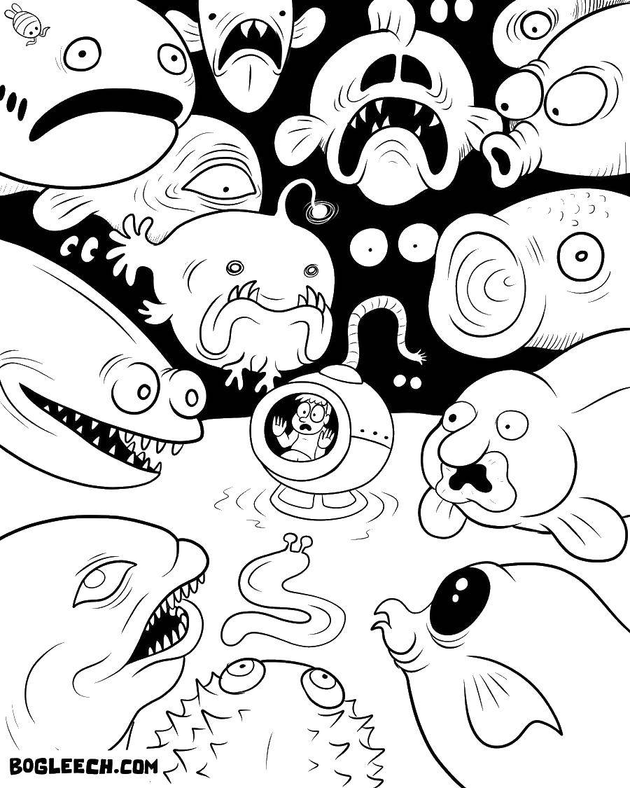 Coloring Monsters of the sea bottom. Category Sea monster. Tags:  Underwater, monster.