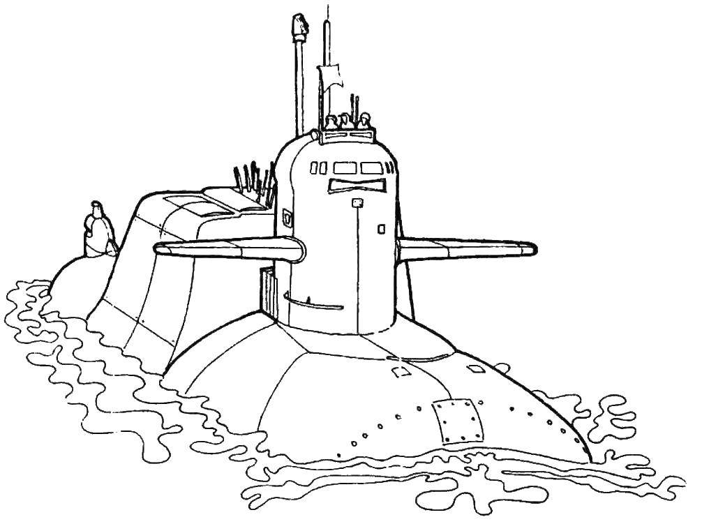 Название: Раскраска Подводный корабль. Категория: корабль. Теги: вода, корабль, военное.