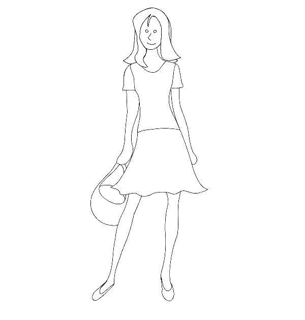 Название: Раскраска Девочка в летнем наряде. Категория: юбка. Теги: Одежда, платье.