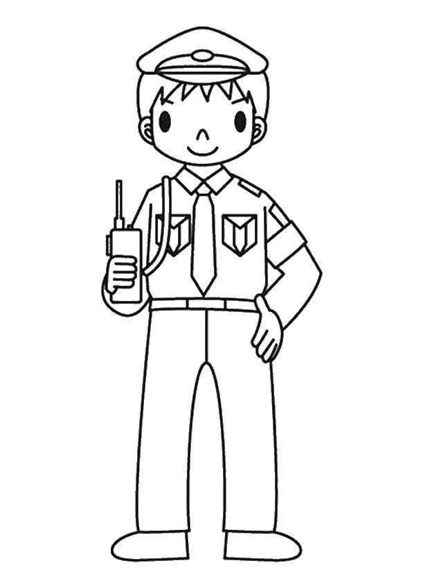 Coloring Policeman with a walkie-talkie. Category police. Tags:  The police.