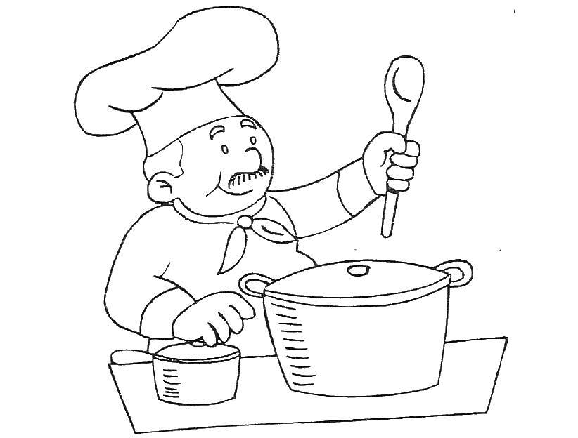Coloring Chef at work. Category coloring. Tags:  Cook, food.