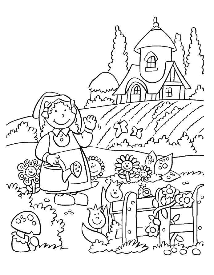 Coloring The gardener and the plants. Category vegetable garden. Tags:  gardener, garden, flowers.