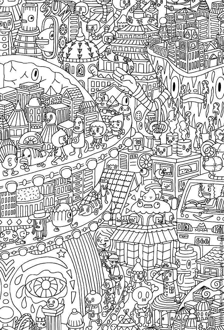 Опис: розмальовки  Чарівний містечко. Категорія: місто. Теги:  Місто , будинки, будівлі.
