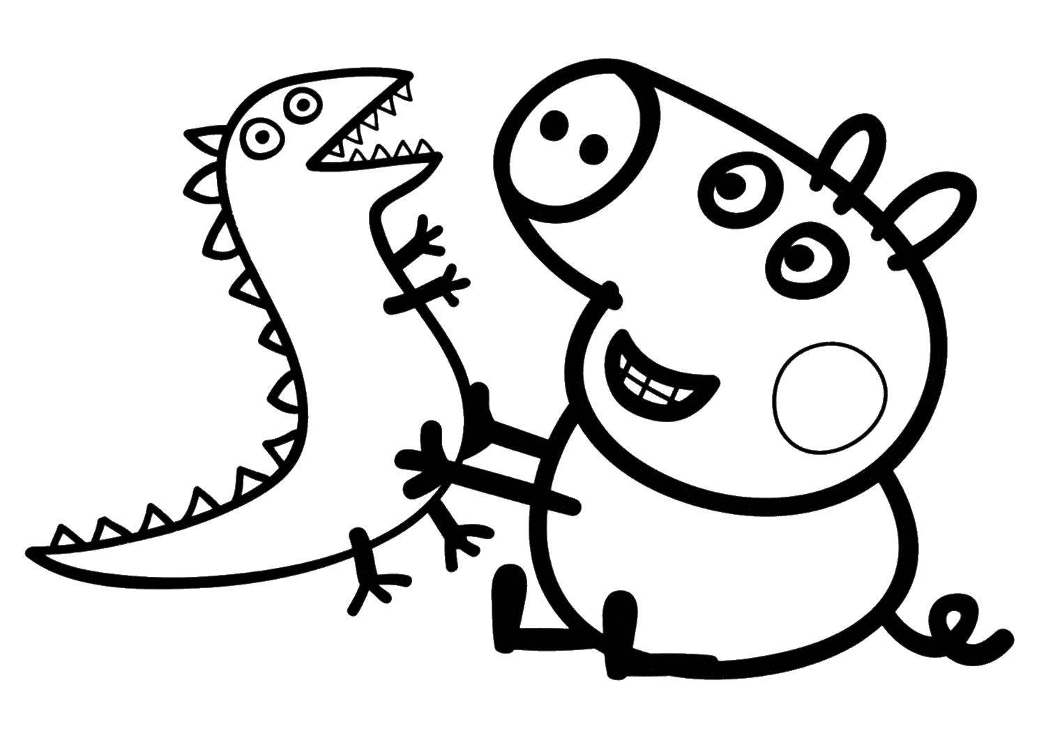 Название: Раскраска Джош с динозавриком. Категория: Свинка Пеппа. Теги: Свинка Пеппа.