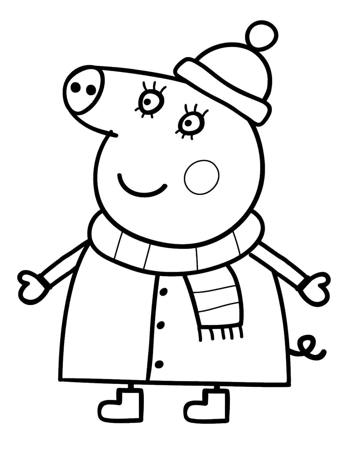 Coloring Mama pig in winter. Category Peppa Pig. Tags:  Peppa Pig.