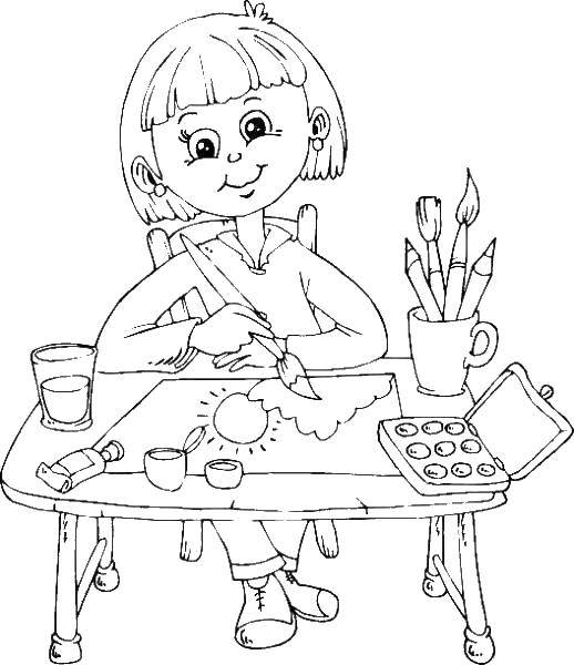 Coloring The girl draws. Category school. Tags:  girl, drawing.