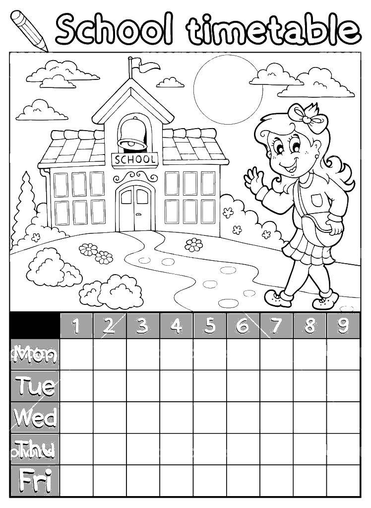 Coloring School schedule. Category simple coloring. Tags:  school schedule.