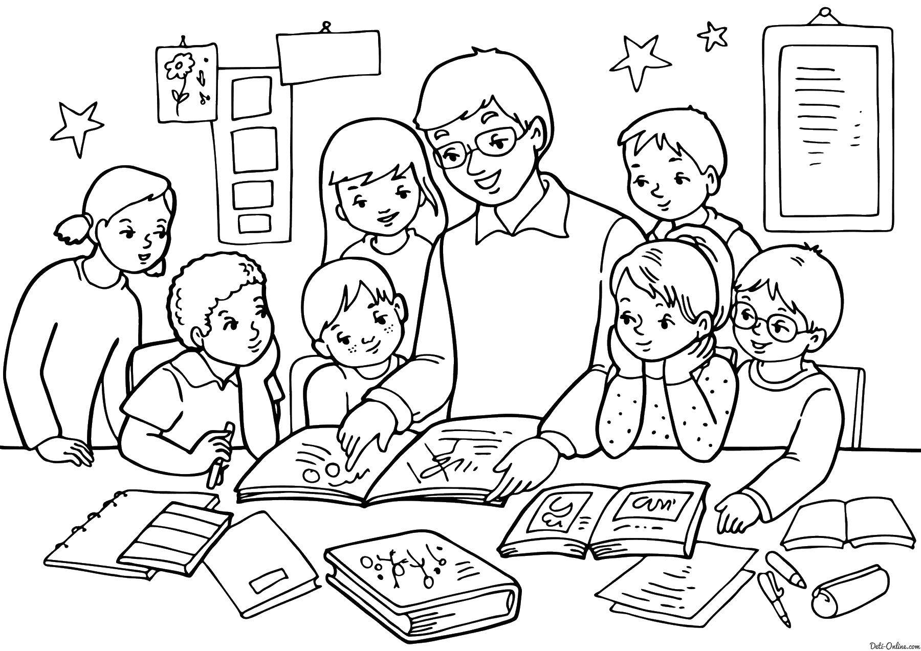 Coloring Teacher with students. Category the teacher. Tags:  the teacher, students.