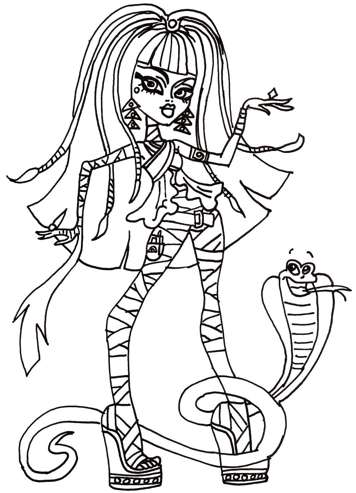 Coloring Mummy with a snake. Category school of monsters. Tags:  Monster High.