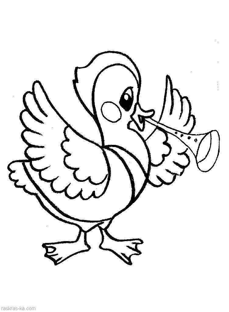 Название: Раскраска Рисунок утка с флейтой. Категория: домашние животные. Теги: утка.