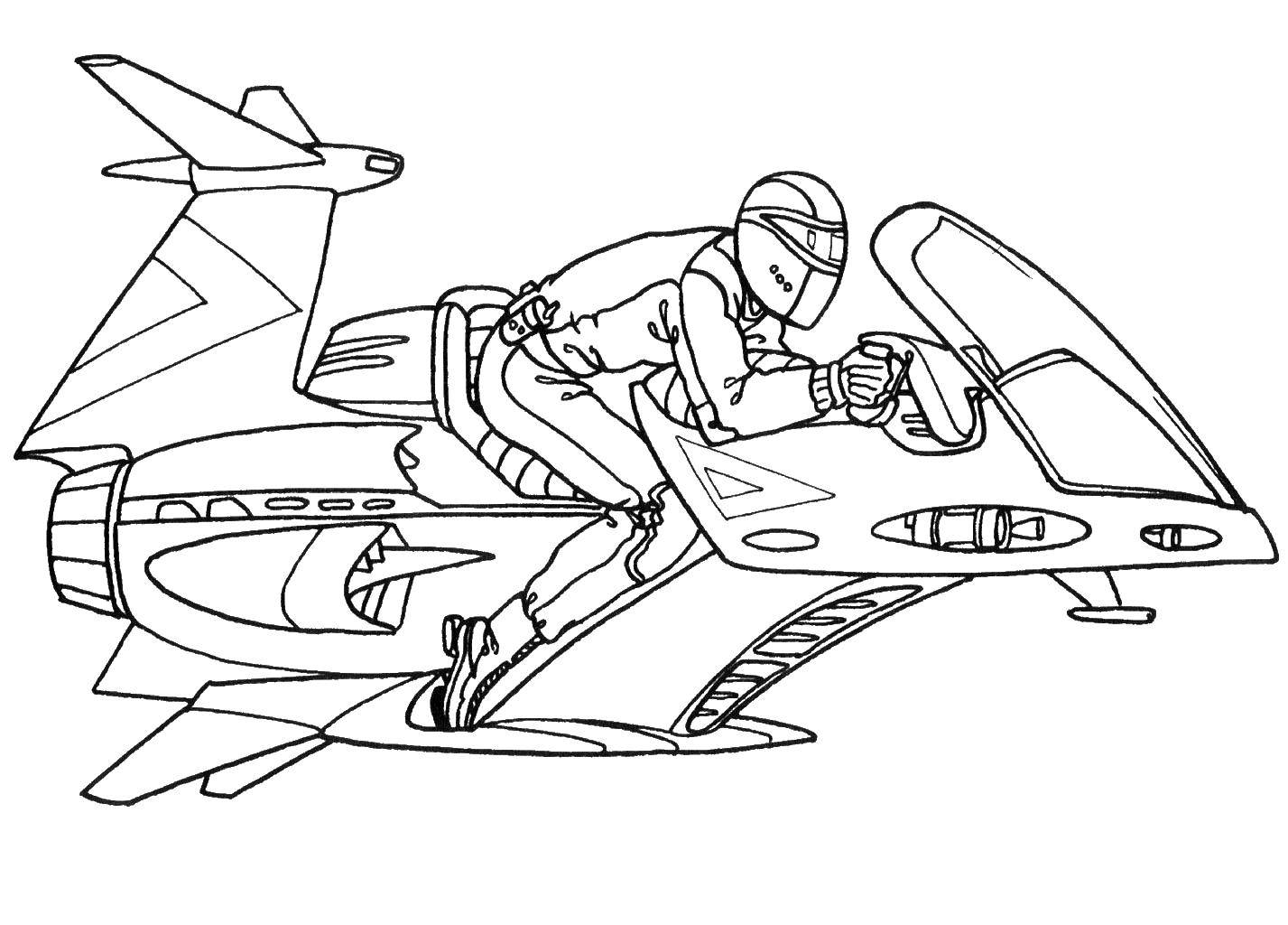 Название: Раскраска Летающий транспорт. Категория: Спецтехника. Теги: транспорт, ракета, человек.