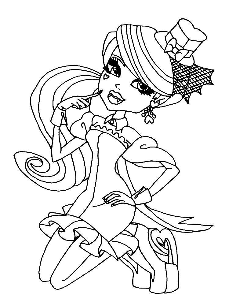 Coloring Monster in cute hat. Category monster high. Tags:  Monster High.