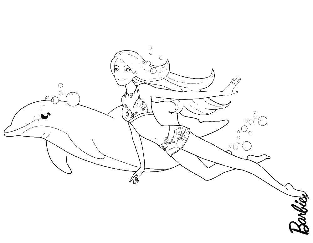 Название: Раскраска Барби и дельфин. Категория: раскраски для девочек. Теги: барби, дельфин.