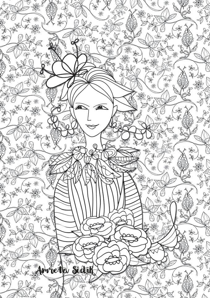 Coloring The girl in the patterns. Category patterns. Tags:  Patterns, flower.