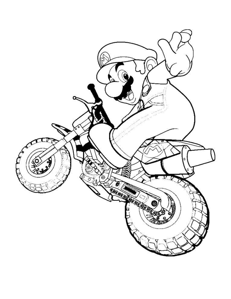 Название: Раскраска Марио на мотоцикле. Категория: для мальчиков. Теги: мотоцикл, марио.