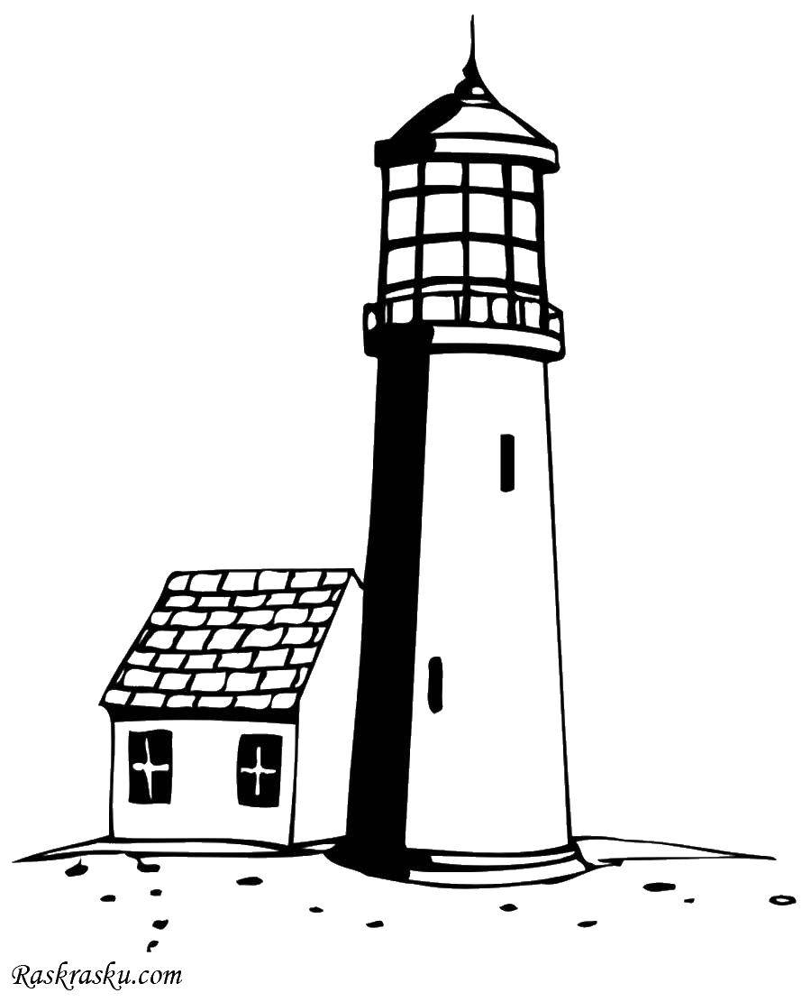 Coloring Lighthouse and house. Category the sea. Tags:  Sea, waves, water.