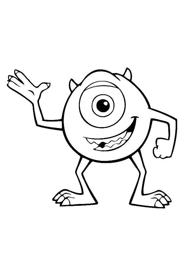 Coloring Mike wazowski. Category coloring monsters Inc. Tags:  Monsters Inc., cartoon.
