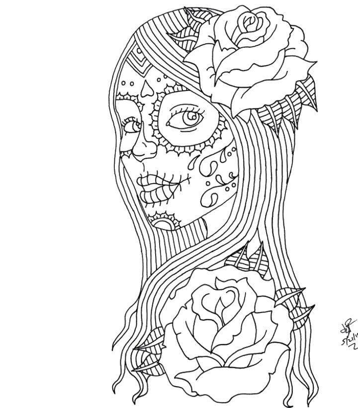 Coloring Roses in the hair. Category Skull. Tags:  Skull, patterns.