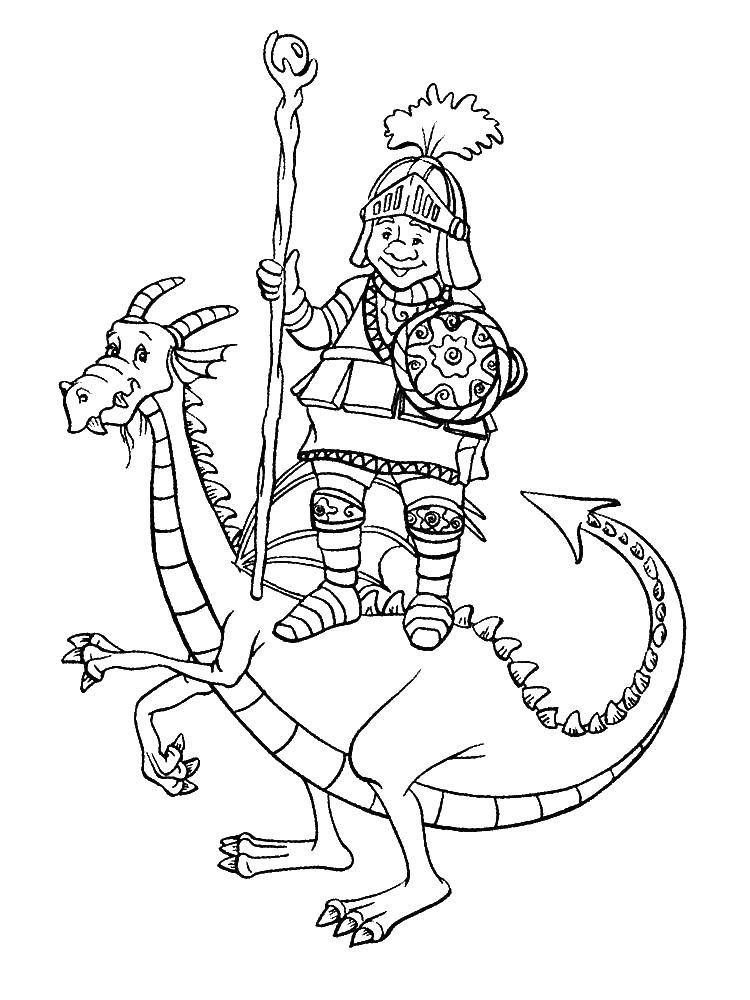 Coloring Knight on a dragon. Category for boys . Tags:  knight , horse, dragon.