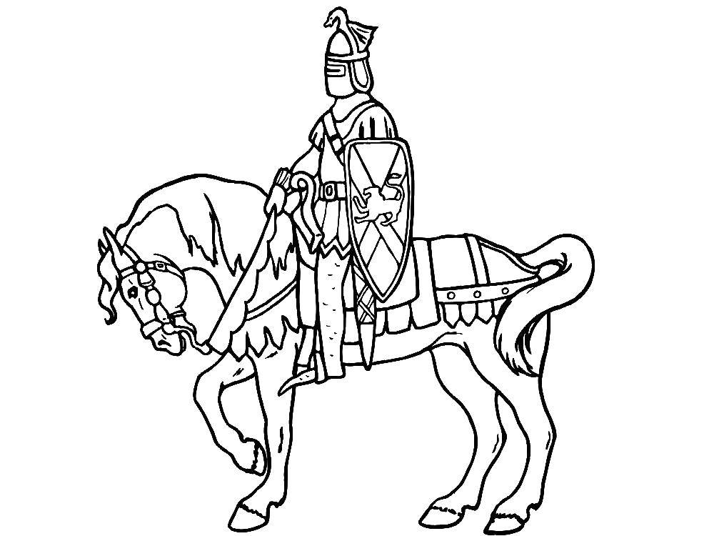 Название: Раскраска Рыцарь на коне. Категория: для мальчиков. Теги: рыцарь, конь.