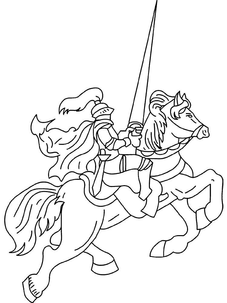 Название: Раскраска Рыцарь на коне. Категория: для мальчиков. Теги: рыцарь, конь.