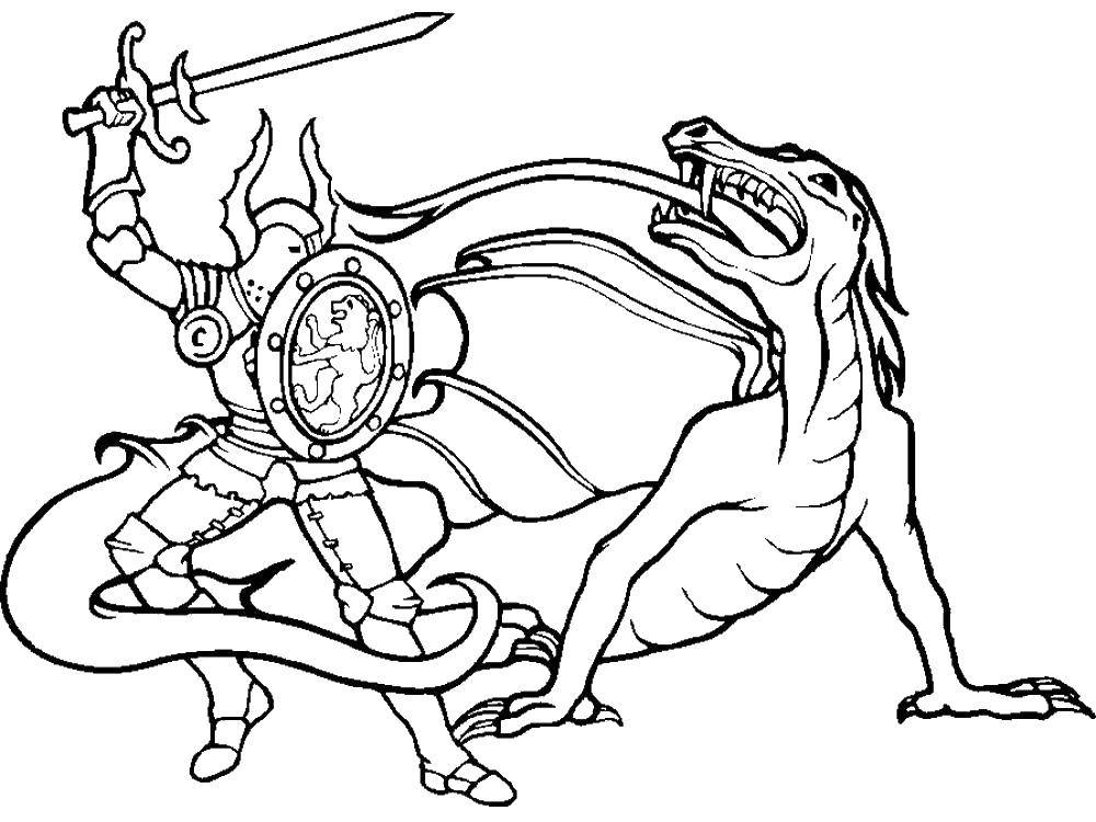 Coloring Knight vs dragon. Category for boys . Tags:  knight , horse, dragon.