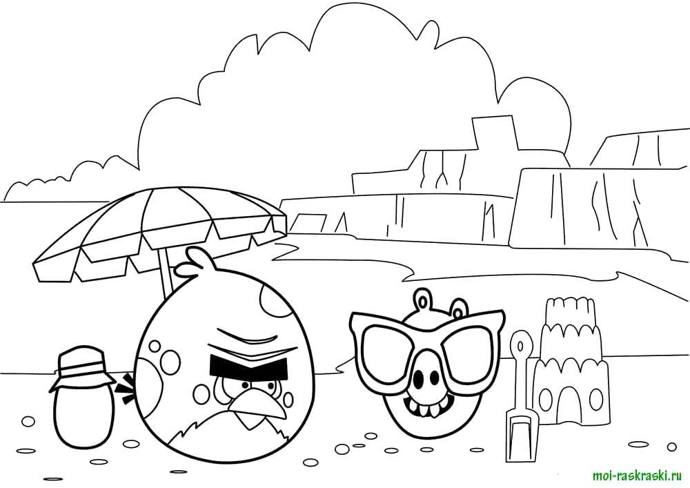 Coloring Angry birds, the game, beach. Category The character from the game. Tags:  The character from the game, beach, Angry Birds.