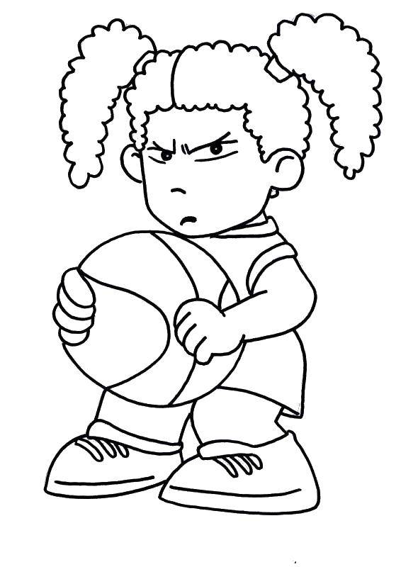 Coloring Girl with a ball. Category basketball. Tags:  Sports, basketball, ball, play.
