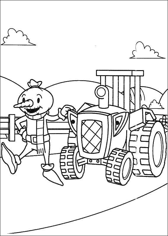 Название: Раскраска Пугало и трактор. Категория: боб строитель. Теги: Строитель, инструменты, стройка.