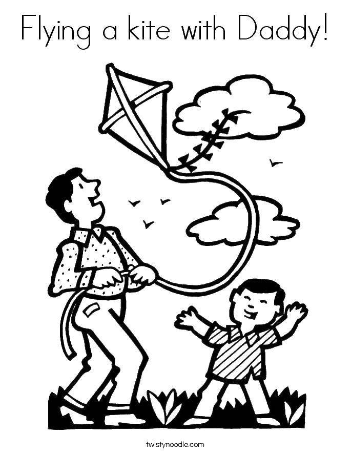 Coloring Launch a kite with his dad. Category a kite. Tags:  a kite.