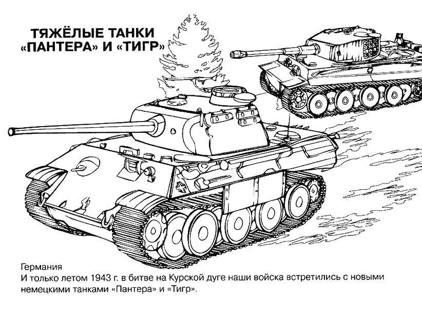 Розмальовки  Пантера і тигр. Завантажити розмальовку Військове, машини, танк, зброю.  Роздрукувати ,військове,