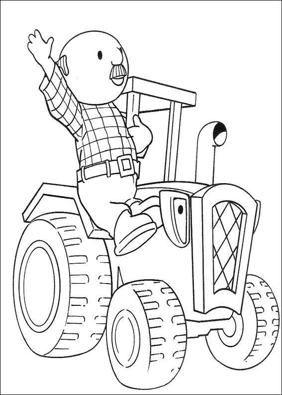 Розмальовки  Поїздка на тракторі. Завантажити розмальовку Будівельник, інструменти, будівництво.  Роздрукувати ,боб будівельник,