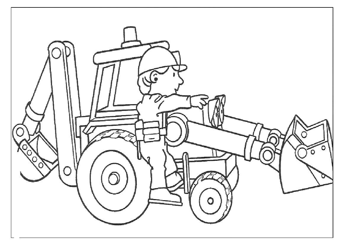 Розмальовки  Трактор і боб.. Завантажити розмальовку Будівельник, інструменти, будівництво.  Роздрукувати ,боб будівельник,