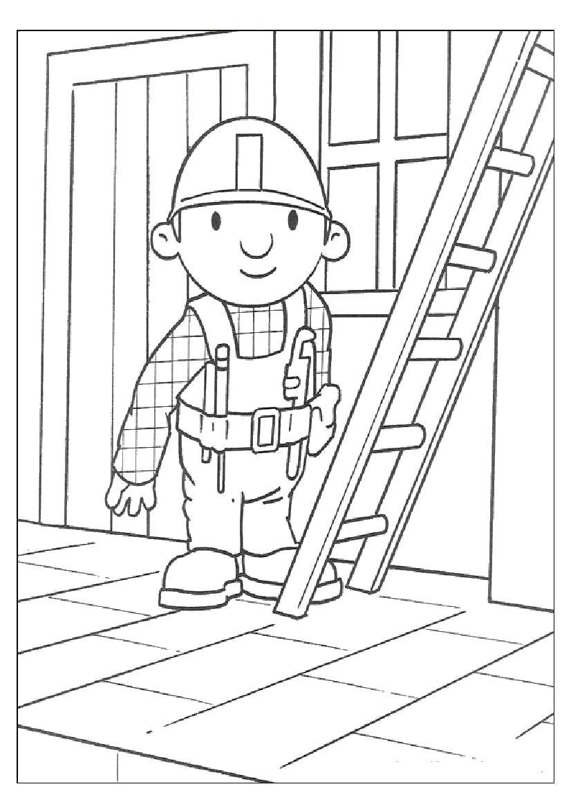 Название: Раскраска Боб и лестница. Категория: боб строитель. Теги: Строитель, инструменты, стройка.